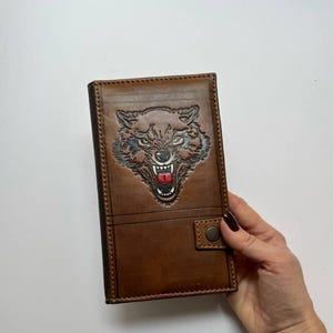 Cartera de cuero grabada para hombre con diseño de lobo Tarjetero Tarjetero Cartera minimalista fina Cartera fina de cuero para tarjetas Regalos para jefes