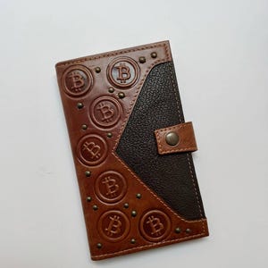 Cartera de cuero grabada con Bitcoin para hombre Cartera de cuero minimalista y delgada Tarjetero Tarjetero Monedero para tarjetas de visita Regalos para él