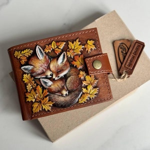 Cartera de piel de zorro para mujer Bonita cartera minimalista para mujer Bonita cartera para tarjetas de visita Monedero de piel para mujer Regalos de cumpleaños para ella