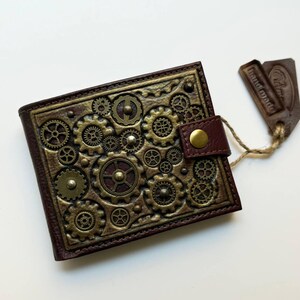 Cartera de cuero estilo steampunk para hombre, tarjetero, minimalista, fina, de cuero, minicartera, regalo para jefe.