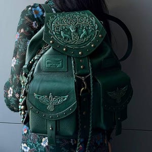 Celtic green womens leather backpack Leather backpack purse women Leather backpacks for women Travel backpack Green leather bag women