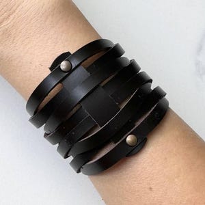 Mens minimalist leather bracelet Handmade braided bracelet men Cuff bracelet for men Mens leather jewelry Birthday gift for him