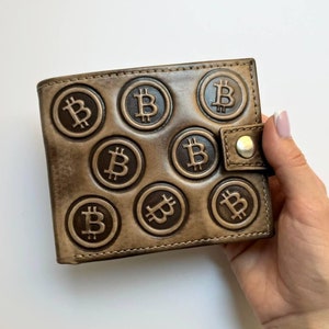 Cartera de cuero Bitcoin para hombre, minimalista, fina, de cuero, para tarjetas de visita, pequeña, mini, regalo para jefe.