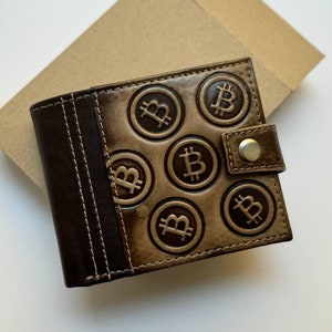 Cartera de cuero Bitcoin para hombre, tarjetero, minimalista, fina, de cuero, minibilletera, regalo para jefe.
