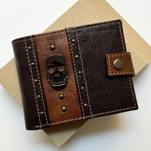Cartera de cuero con calavera para hombre Cartera porta tarjetas Cartera de cuero para tarjetas Monedero de cuero gótico Monedero lindo Regalos para el día del padre para él