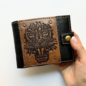 Cartera de cuero de tigre para hombre Cartera minimalista de cuero para tarjetas de visita Cartera pequeña Cartera pequeña Carteras para hombre Regalo para jefe