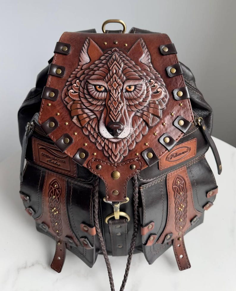 Wolf Mens Leather Backpack Leather Backpack Purse Men Leather Backpacks ...