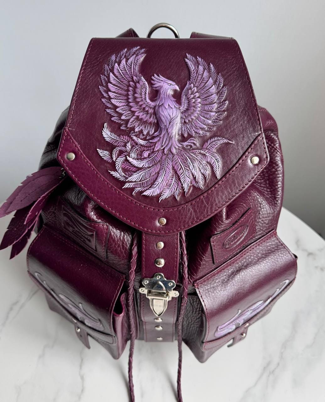 Phoenix Womens Leather Backpack Purple Leather Backpack Purse Women ...
