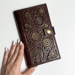 Cartera de cuero grabada Steampunk para hombre Cartera de cuero minimalista delgada Tarjetero Tarjetero Cartera para tarjetas de visita Regalos para jefe para él