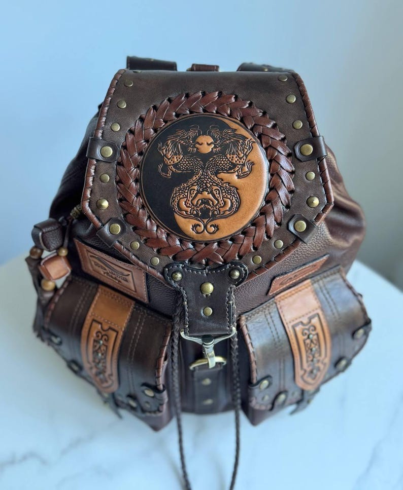 Dragon Mens Leather Backpack Leather Backpack Purse Men Leather ...
