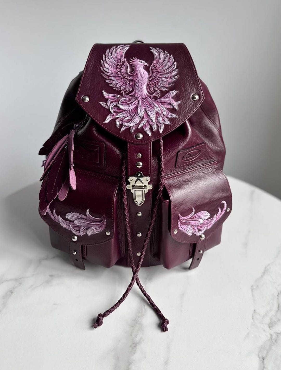 Phoenix Womens Leather Backpack Purple Leather Backpack Purse Women ...