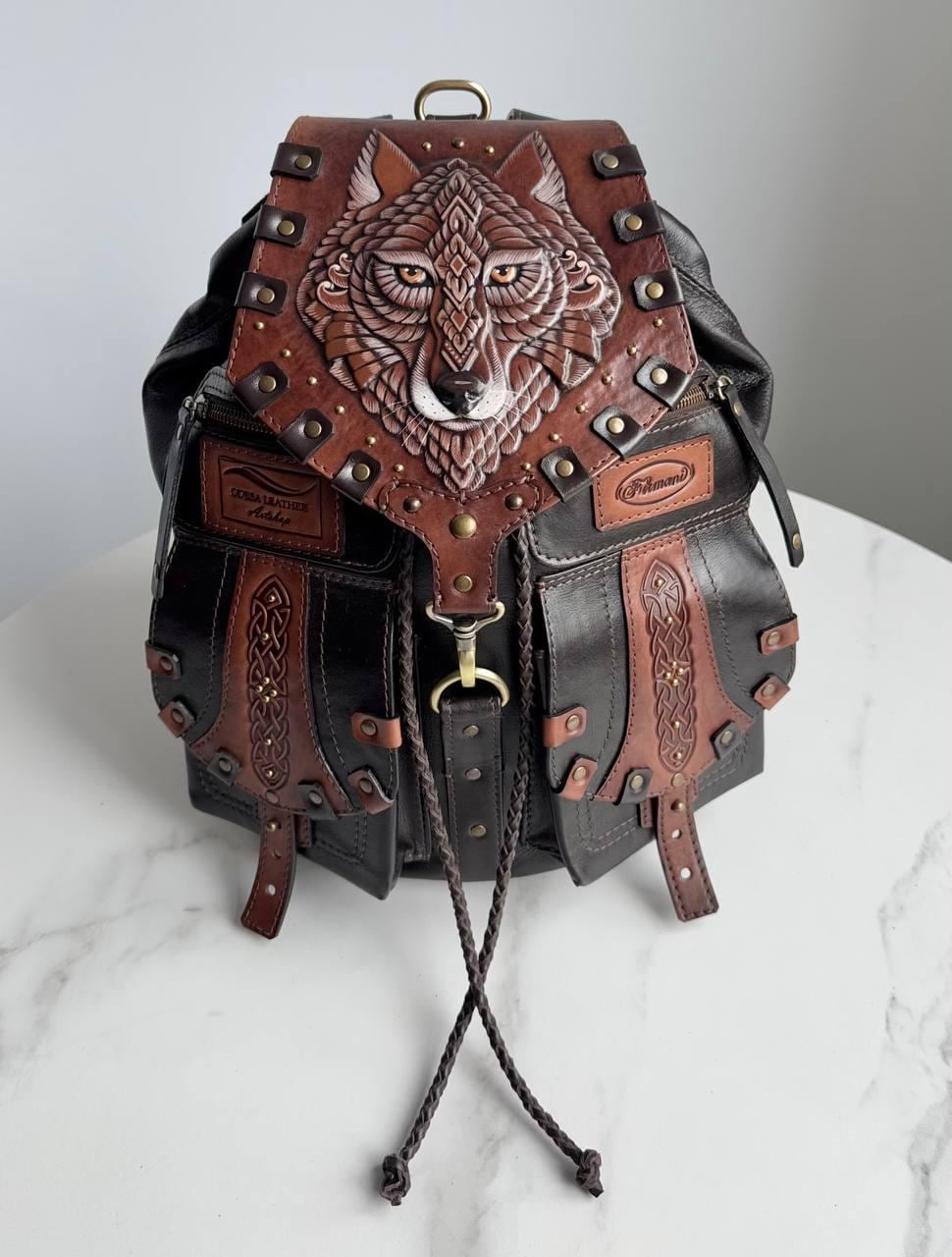 Wolf Womens Leather Backpack Leather Backpack Purse Women  display picture 3