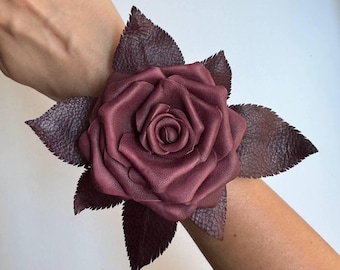 Purple flower bracelet Womens leather bracelet Minimalist cuff wrap bracelet Leather bracelets for women Womens leather jewelry gift