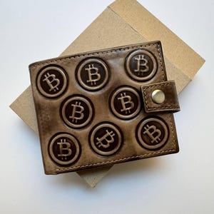 Cartera de cuero Bitcoin para hombre, minimalista, fina, de cuero, para tarjetas de visita, pequeña, mini, regalo para jefe.