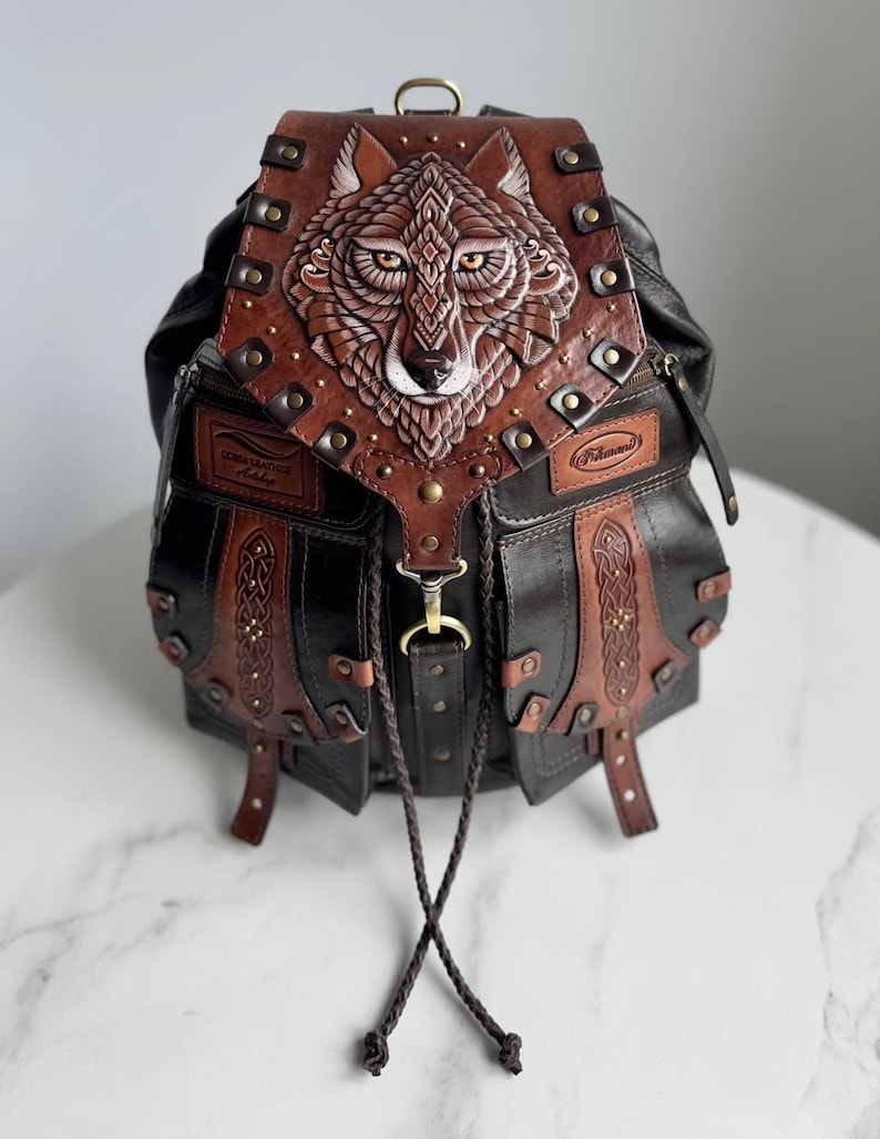 Wolf Mens Leather Backpack Leather Backpack Purse Men Leather Backpacks ...