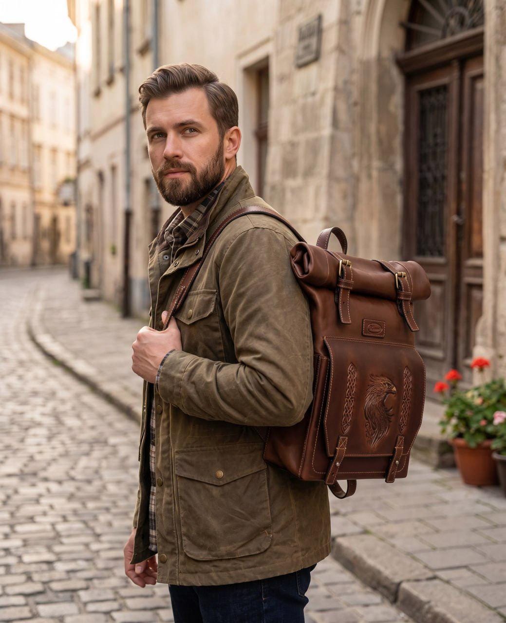 celtic leather backpack Premium Genuine Everyday with Front Zip Pocket & Padd  Anam Exim work or everyday use Celtic Premium Genuine Leather Multi-Zip