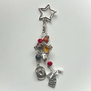 Cowboy Star Keychain, Western Themed Bag Accessory with Buck Centerpiece, Wild West and Nature Charms