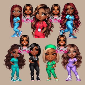 Black Chibi Nurse/Black Nurse PNG/Nurses in Dunks/Black Nurse with Sneakers