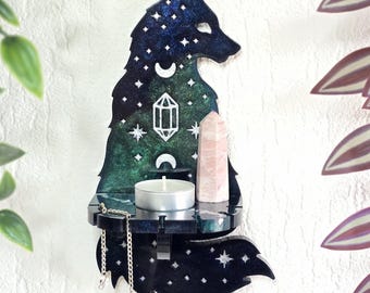 Magic Wolf Shelf: Witchy Candle Holder, Spiritual Home Decor