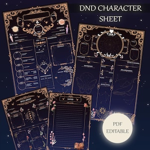 DnD 5E Character Sheet | Celestial | Printable RPG Journal Digital Download