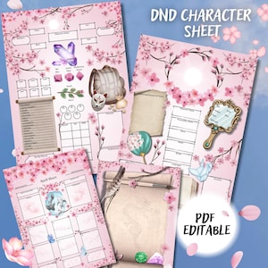 Pink Cherry Blossom DnD 5E Character Sheet (Printable PDF Digital Download A4 Size)
