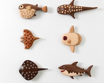 Handmade Wooden Fridge Fish Magnet,No Dye Handmade Rustic Home Decor Gift, Gift for her or him, unique texture and shape