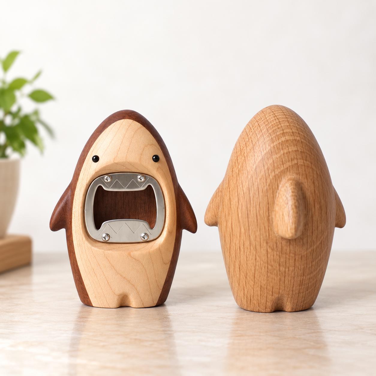 Handmade Walnut Maple Shark Bottle Opener, Wooden Bar Tool, Kitchen Decor product image