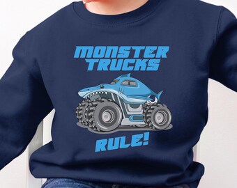 Boys Monster Truck Sweatshirt, MONSTER TRUCKS RULE! Monster Truck Sweater Gift for Boys and Girls, Monster Truck Birthday Shirt Gift