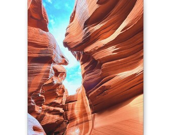 Canvas Wall Art, Lower Antelope Canyon on a Rainy Day, Matte Stretched Print, Blue Sky Desert Landscape Decor, Southwestern Home Gift,
