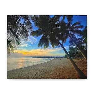Canvas Print, Puerto Rican Beach at Sunset Wall Art, Matte Stretched 25&quot; - Coastal Home Decor, Island Vibes, Vacation Souvenir,
