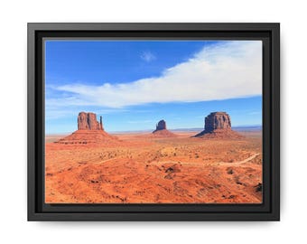 Wall Art, Monument Valley with a blue sky and clouds, Matte Canvas, Framed Picture, Southwestern Decor, Desert Landscape Print, Nature Wall