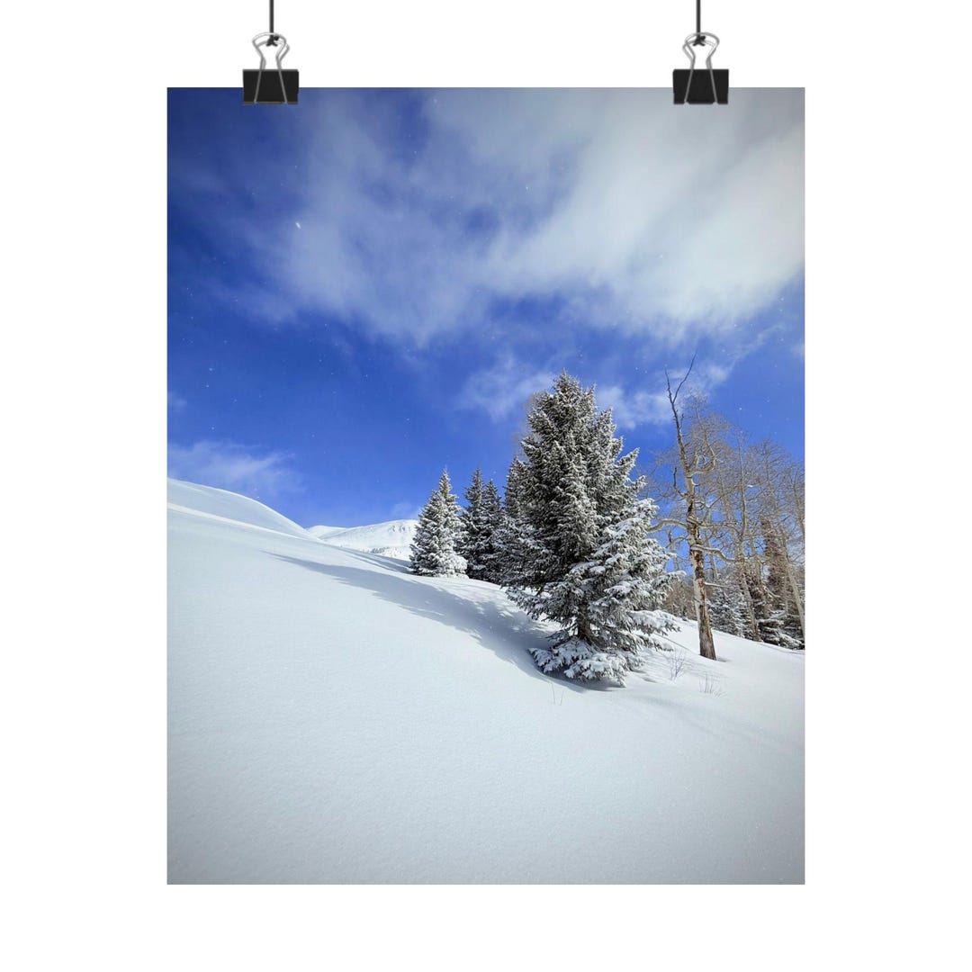Winter Mountain Landscape Poster: Snowy Trees, Blue Sky Wall Art - Etsy