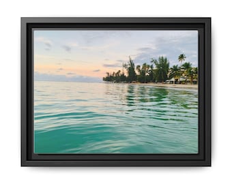 Sunset at Luquillo Beach, Puerto Rico Tropical Paradise Photography Matte Canvas, Framed (Multi-color)