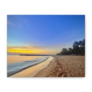 Canvas Print, Beach Sunset with Palm Trees, 1 25&quot; Stretched Matte Wall Art, Puerto Rico Decor, Home Office Decoration, Tropical Island Vibe,