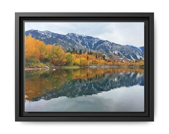Fall Mountain Lake Framed Canvas Print: Autumn Nature Photography