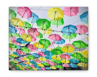 Vibrant Colorful Umbrellas at Salt Lake City Gateway Photography Print Canvas Stretched, 0.75"