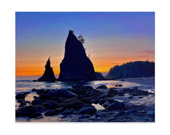 Rialto Beach Sunset Poster, Olympic National Park, Coastal Wall Art