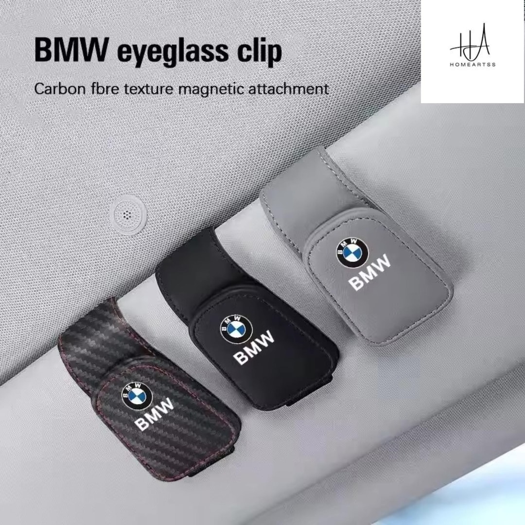 BMW Eyeglass Clip Premium Magnetic Car Visor Holder Leather Car Sun ...