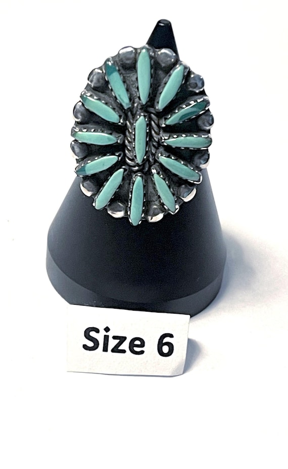 Zuni Needle Point Turquoise Sterling Ring by Zuni Artists Zigmond and Ethel Peina