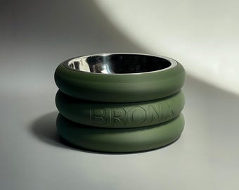Personalized Elevated Dog Bowl Holder: Healthy Back, Custom Name, 330 ml Metal Bowl