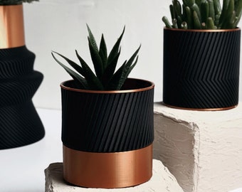 Indoor Planter | Patterned Pot | Black and Copper | House Plants