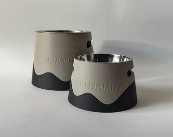 Personalized Elevated Dog Bowl Holder: Healthy Back, Custom Name, 330 and 900ml Metal Bowl