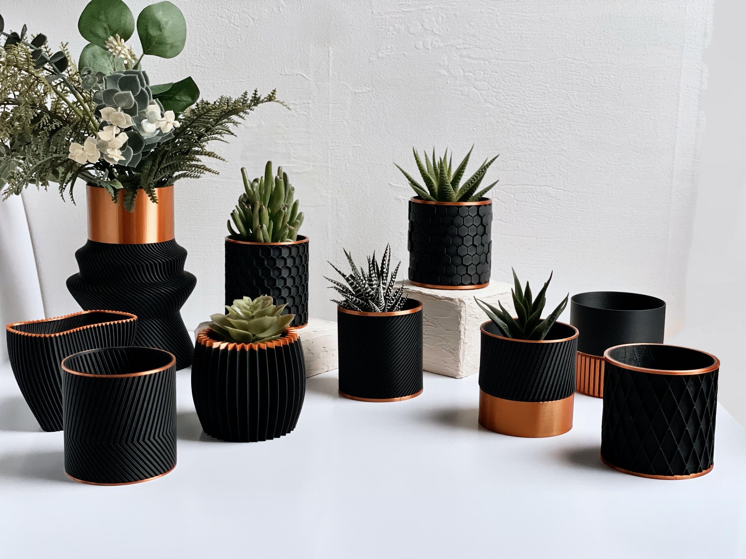 Indoor Planter | Patterned Pot | Black and Copper | House Plants - Etsy