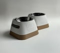 Personalized Elevated Dog Bowl: White & Wood, Healthy Back, 330ml Metal Bowl