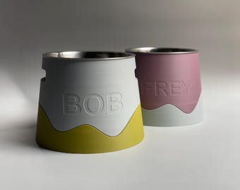 Personalized Elevated Dog Bowl Holder: Healthy Back, Custom Name, 330 and 900ml Metal Bowl