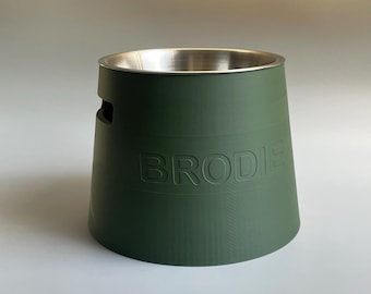 Elevated Personalized Dog Bowl Holder: Custom Name, 330 and 900ml Metal Bowl Included