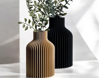 Ribbed Flower Vase | Modern Home Decor | Two Sizes | White, Black, Wood