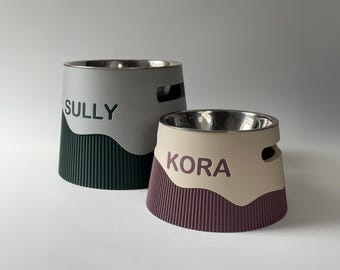 Personalized Elevated Dog Bowl Holder: Healthy Back, Custom Name, 330 and 900ml Metal Bowl