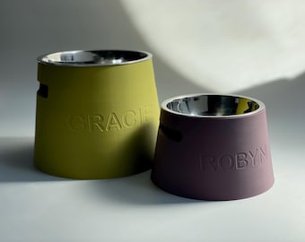 Personalized Elevated Dog Bowl Holder: Healthy Back, Custom Name, 330 and 900ml Metal Bowl