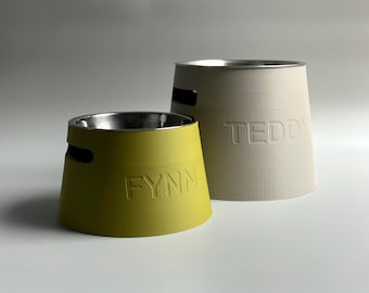 Personalized Elevated Dog Bowl Holder: Healthy Back, Custom Name, 330 and 900ml Metal Bowl